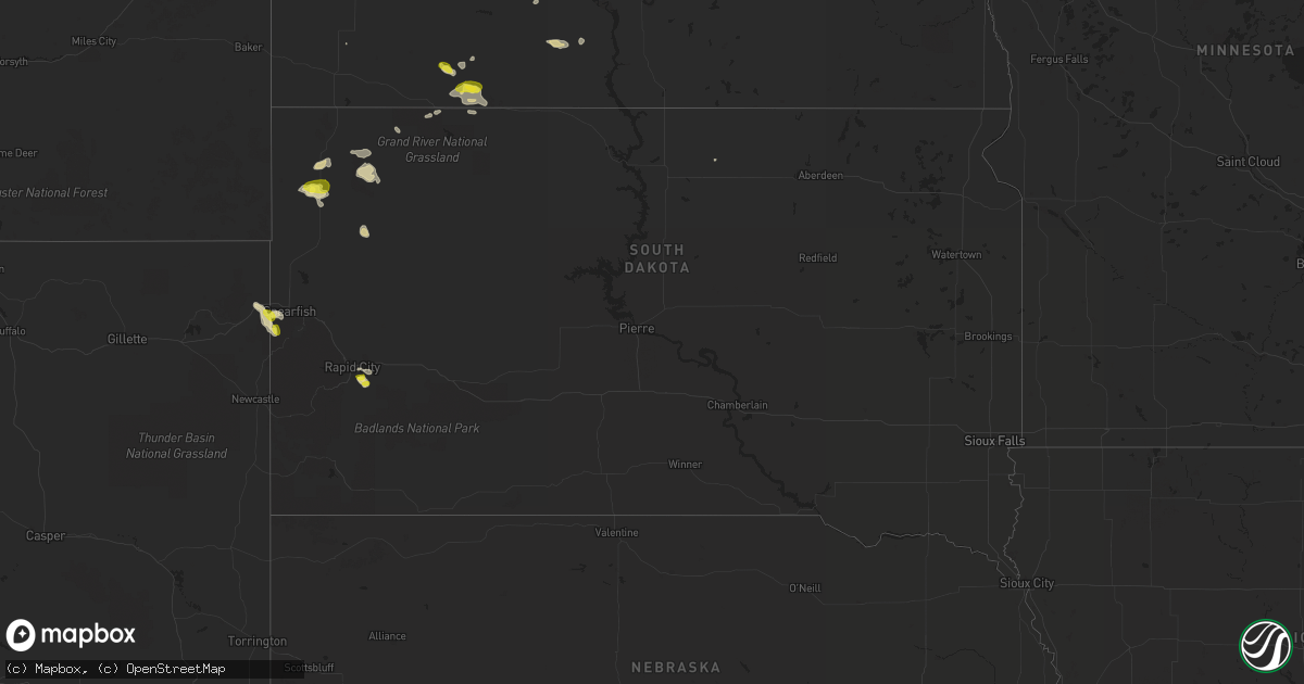 Hail map in South Dakota on July 14, 2018