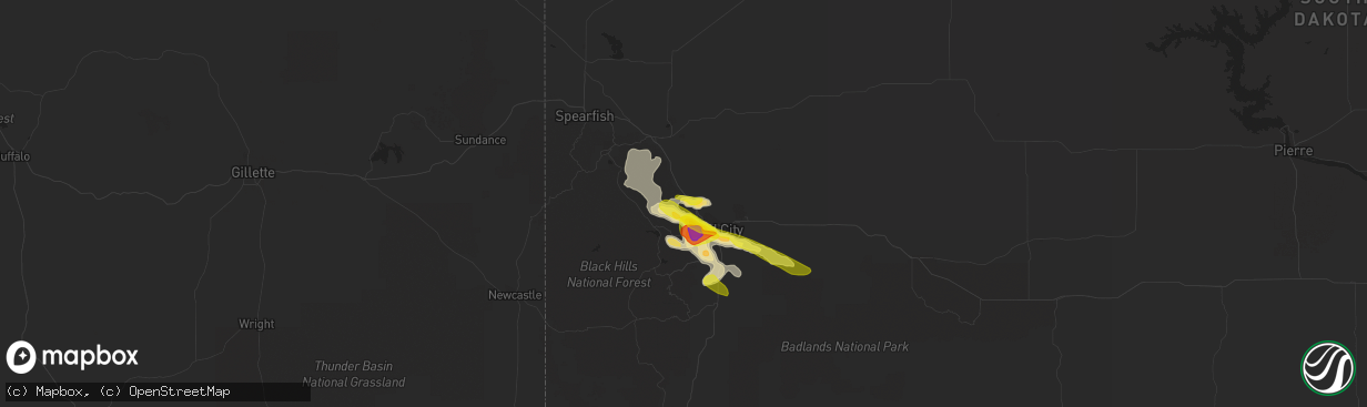 Hail map in Black Hawk, SD on July 14, 2019