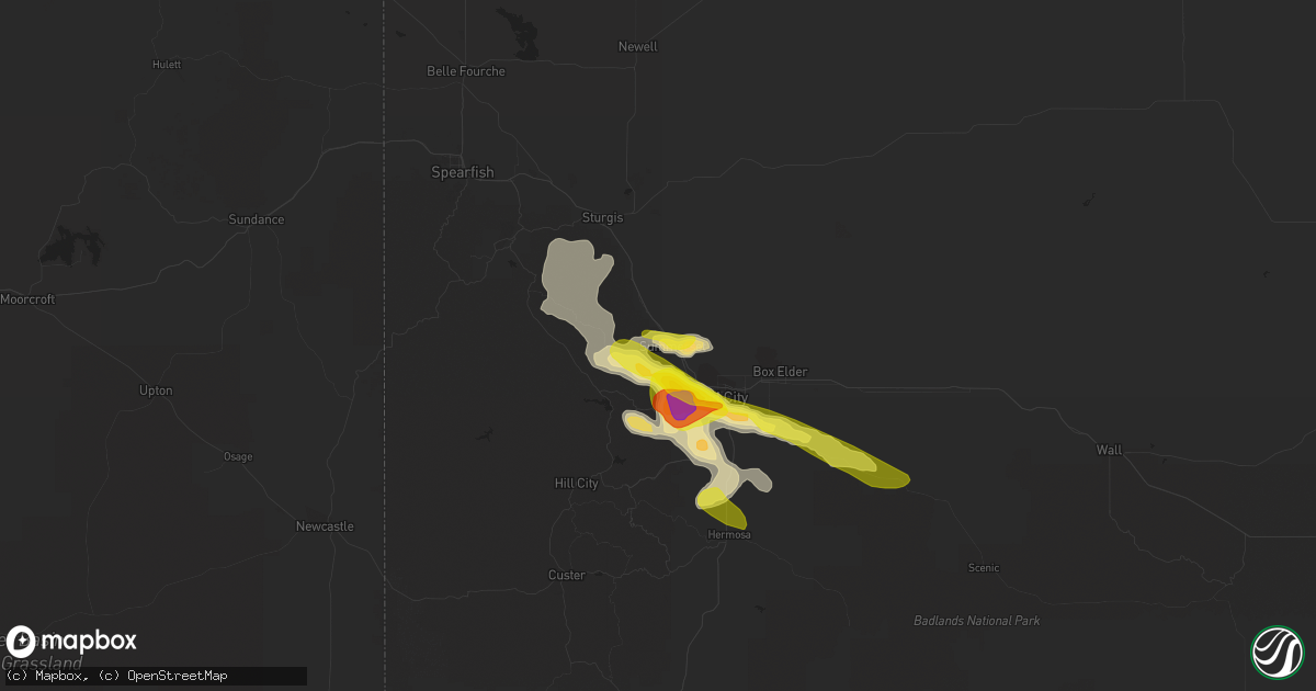 Hail map in Black Hawk, SD on July 14, 2019