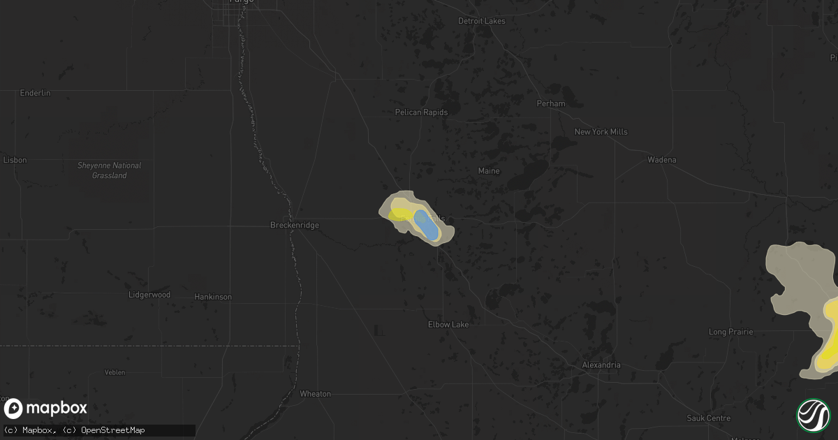 Hail map in Fergus Falls, MN on July 14, 2019