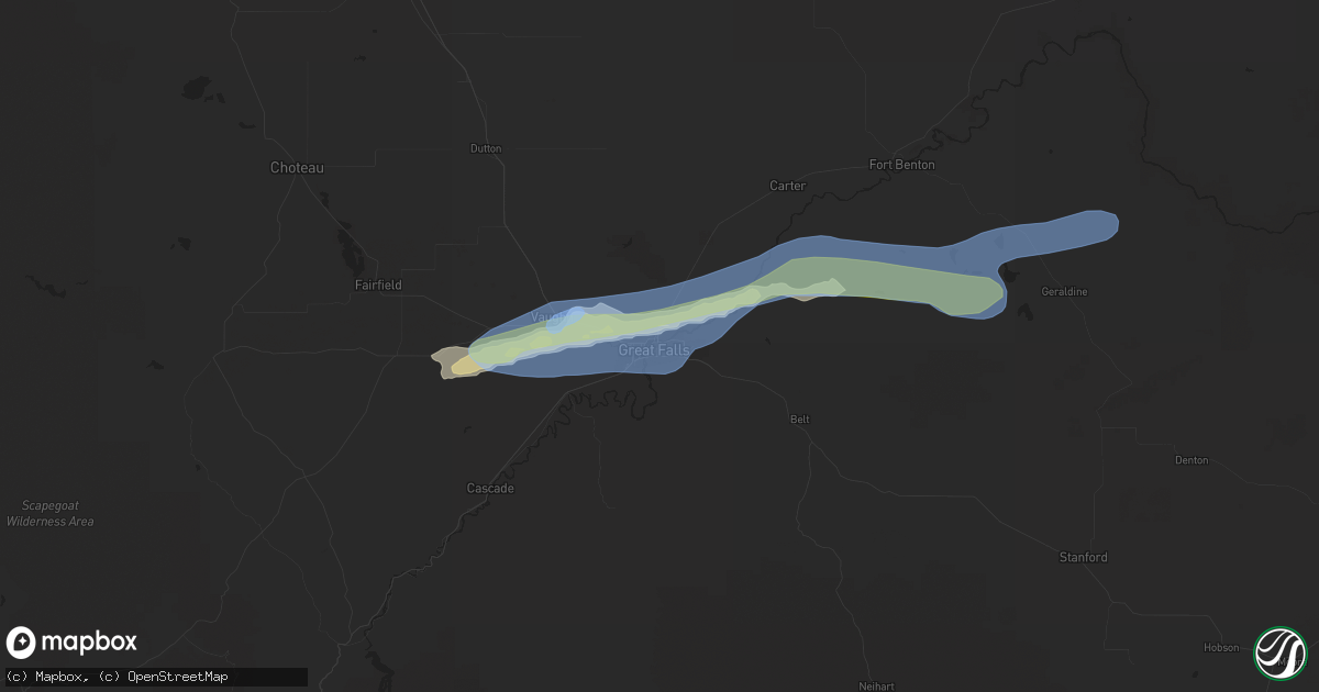 Hail map in Great Falls, MT on July 14, 2019