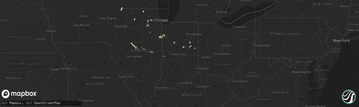 Hail map in Indiana on July 14, 2019