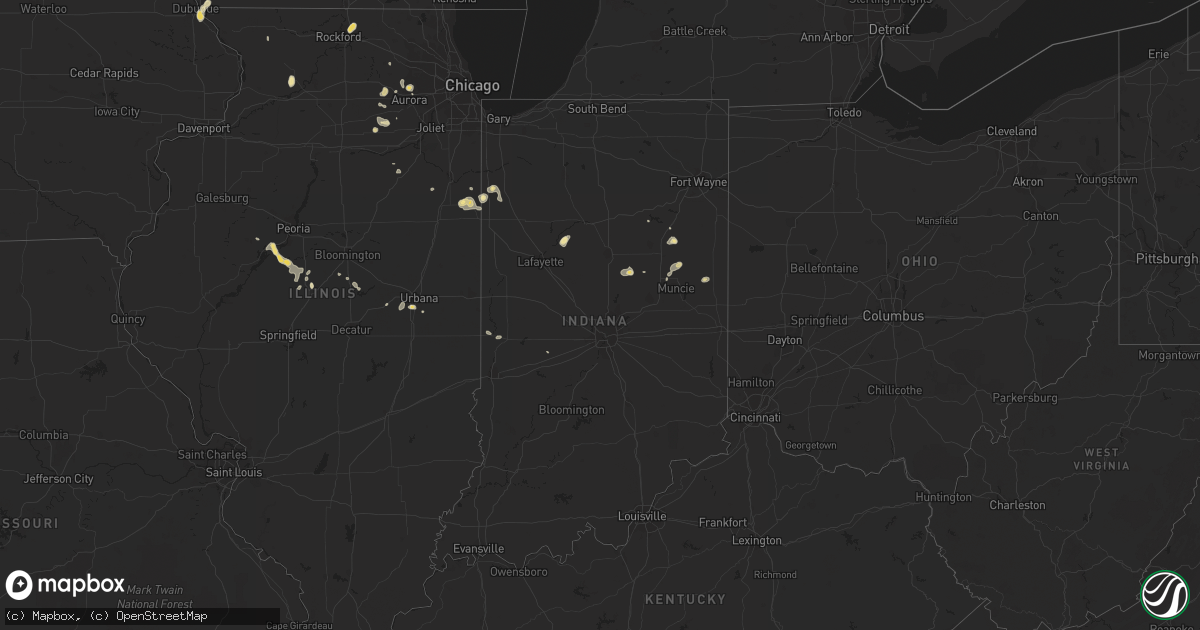 Hail map in Indiana on July 14, 2019