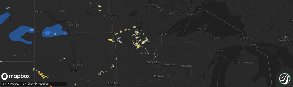 Hail map in Minnesota on July 14, 2019