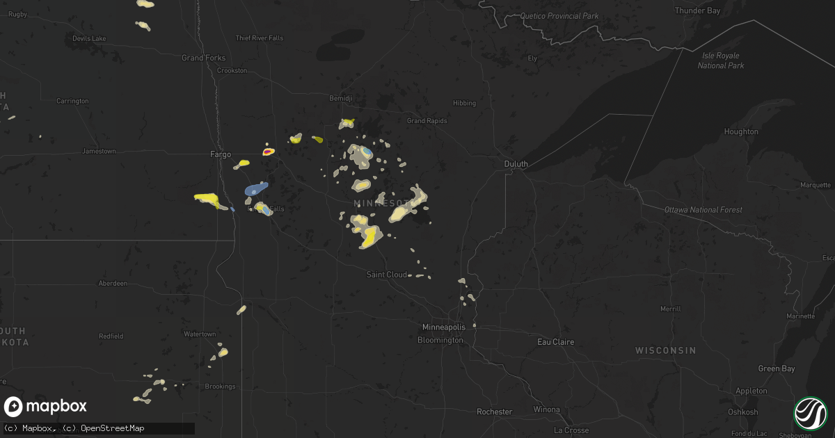 Hail map in Minnesota on July 14, 2019