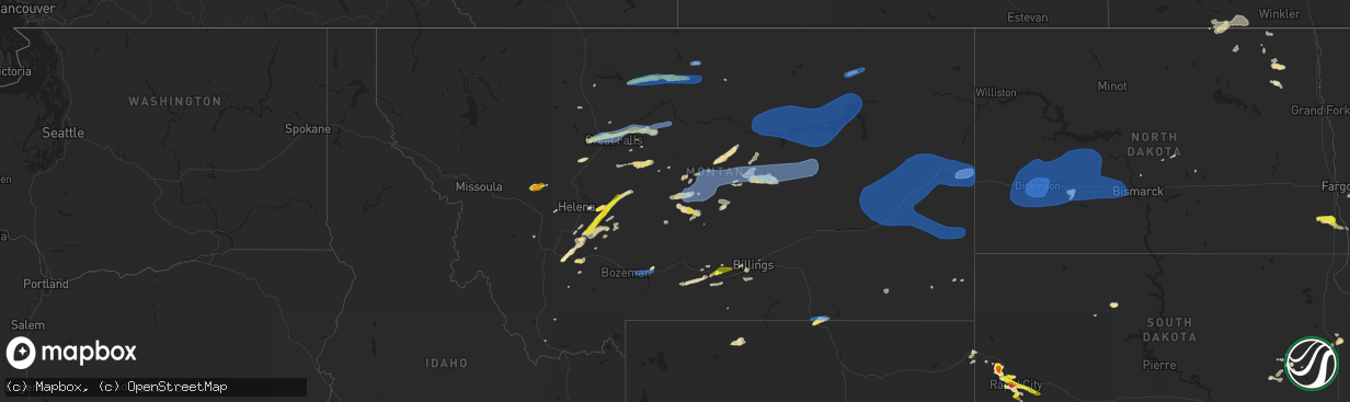 Hail map in Montana on July 14, 2019