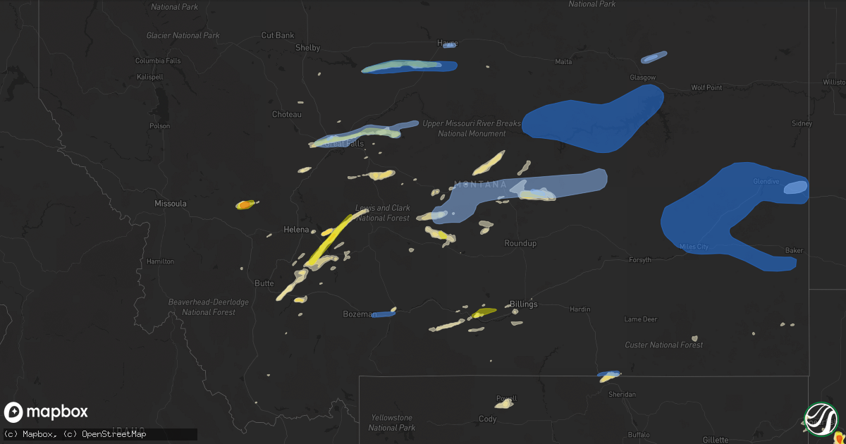 Hail map in Montana on July 14, 2019
