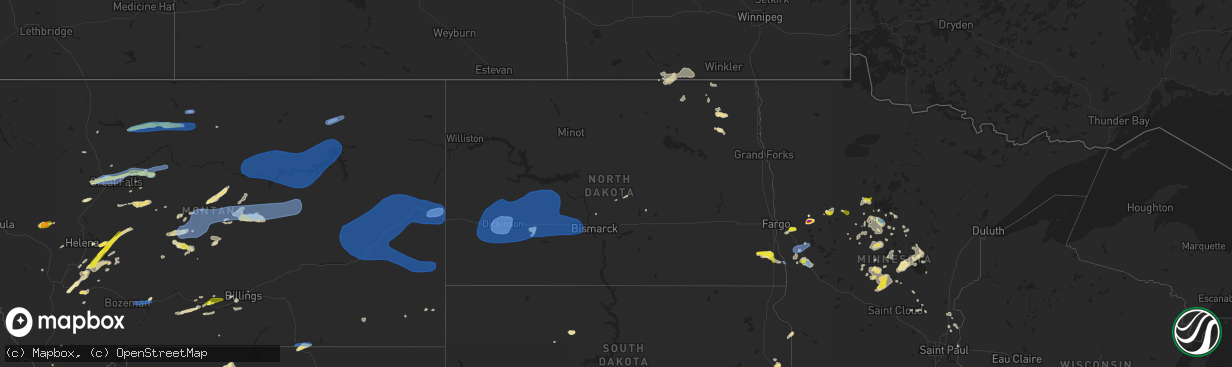 Hail map in North Dakota on July 14, 2019