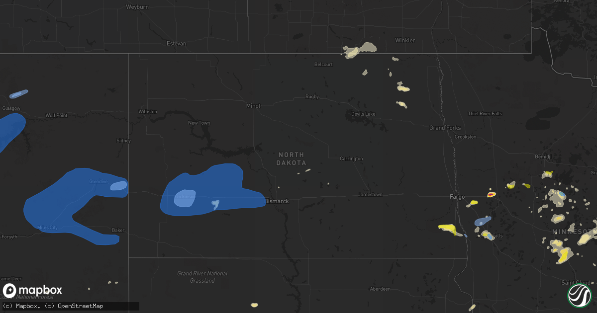 Hail map in North Dakota on July 14, 2019