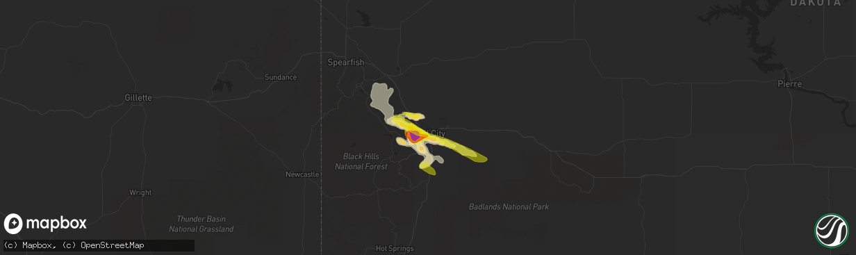 Hail map in Rapid City, SD on July 14, 2019