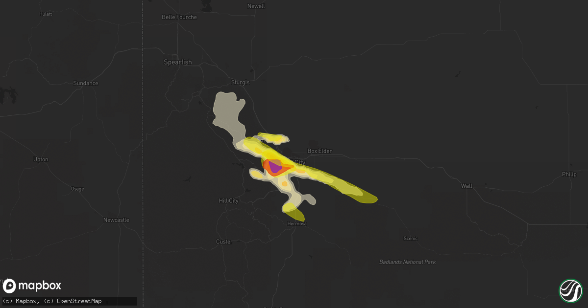 Hail map in Rapid City, SD on July 14, 2019