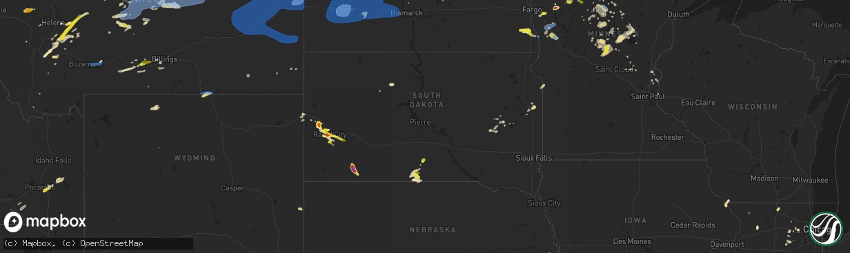 Hail map in South Dakota on July 14, 2019