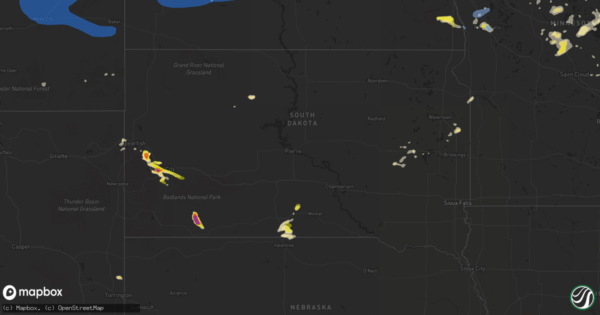 Hail map in South Dakota on July 14, 2019
