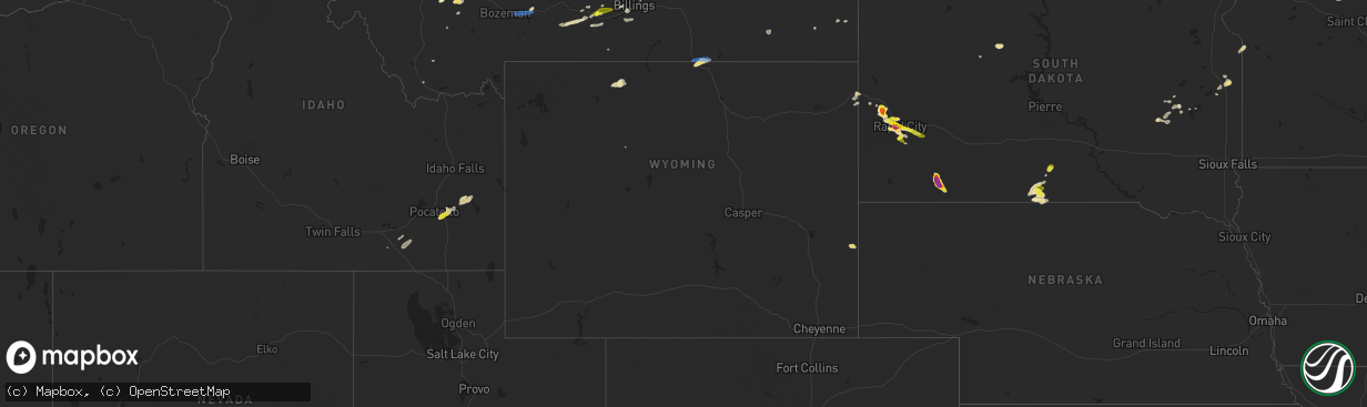 Hail map in Wyoming on July 14, 2019