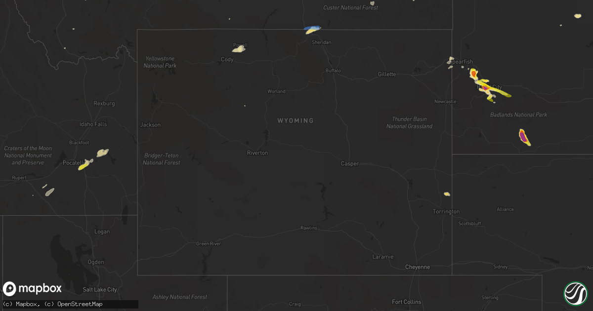 Hail map in Wyoming on July 14, 2019