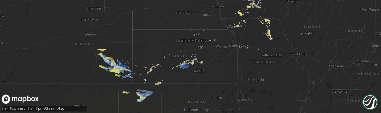 Hail map in Kansas on July 14, 2020