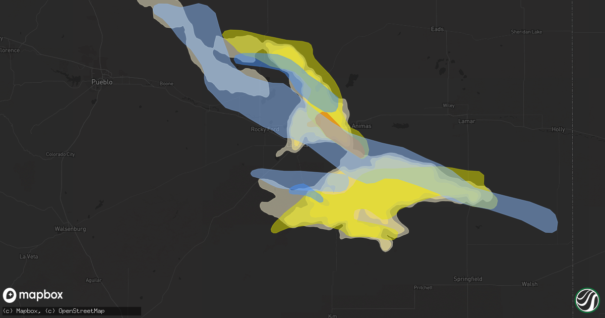 Hail map in La Junta, CO on July 14, 2020