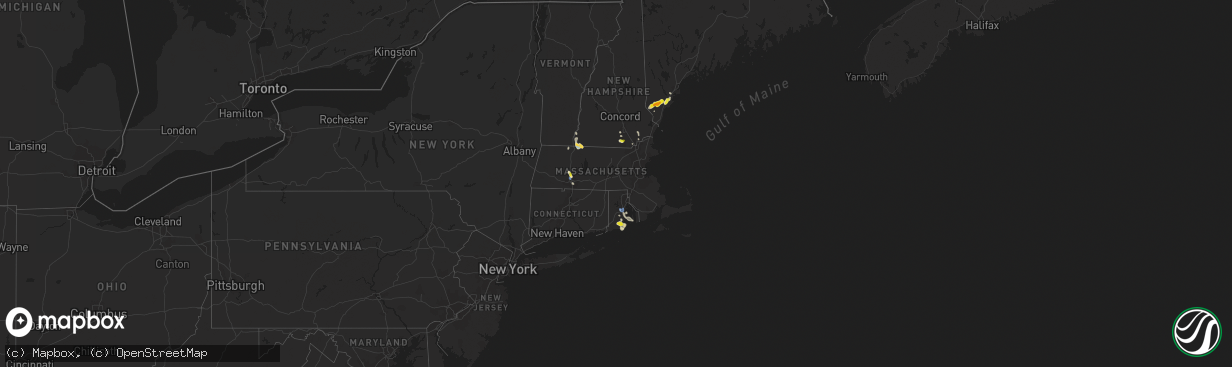 Hail map in Massachusetts on July 14, 2020