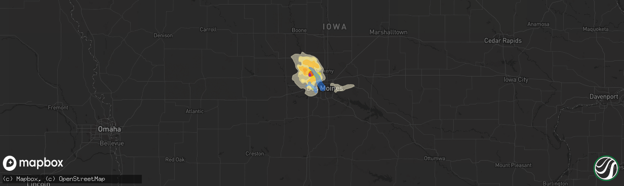 Hail map in West Des Moines, IA on July 14, 2020