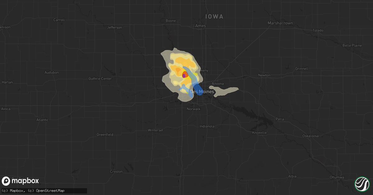 Hail map in West Des Moines, IA on July 14, 2020