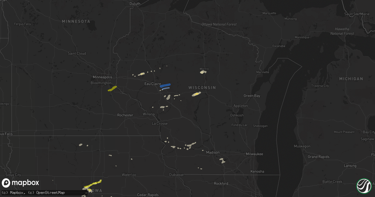 Hail map in Wisconsin on July 14, 2020