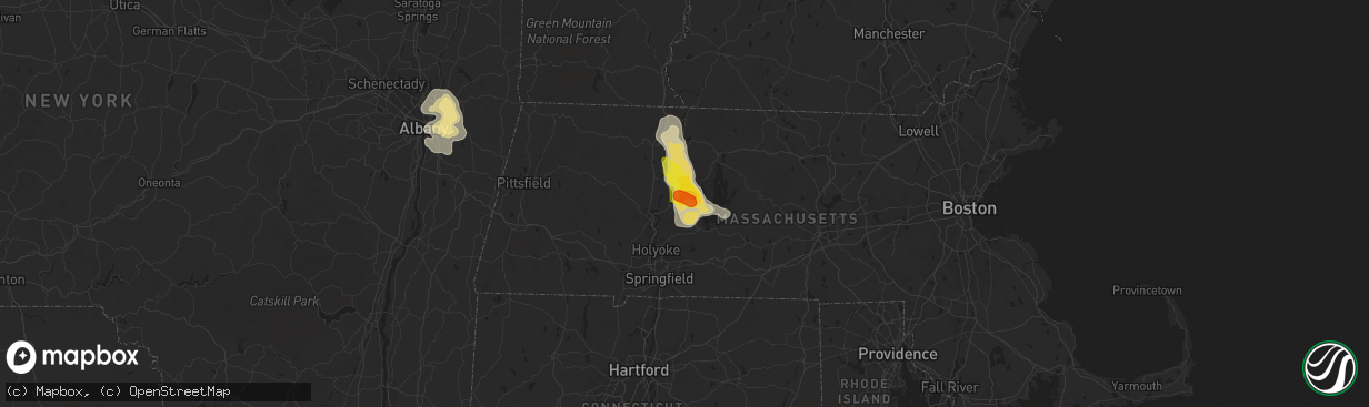 Hail map in Amherst, MA on July 14, 2021