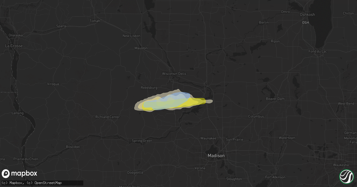 Hail map in Baraboo, WI on July 14, 2021