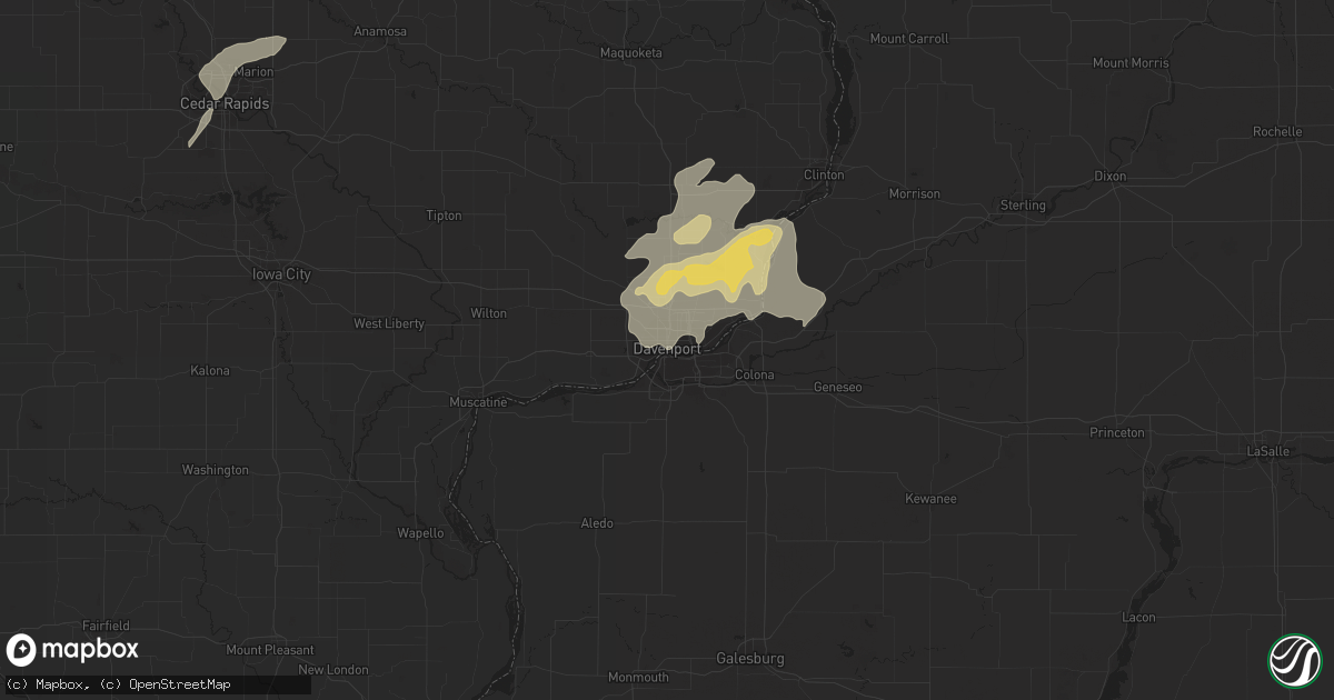 Hail map in Davenport, IA on July 14, 2021