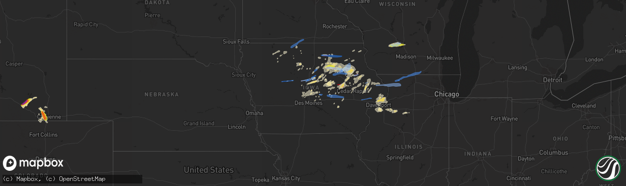 Hail map in Iowa on July 14, 2021