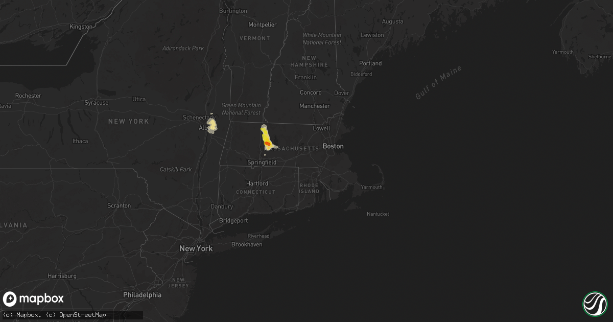 Hail map in Massachusetts on July 14, 2021