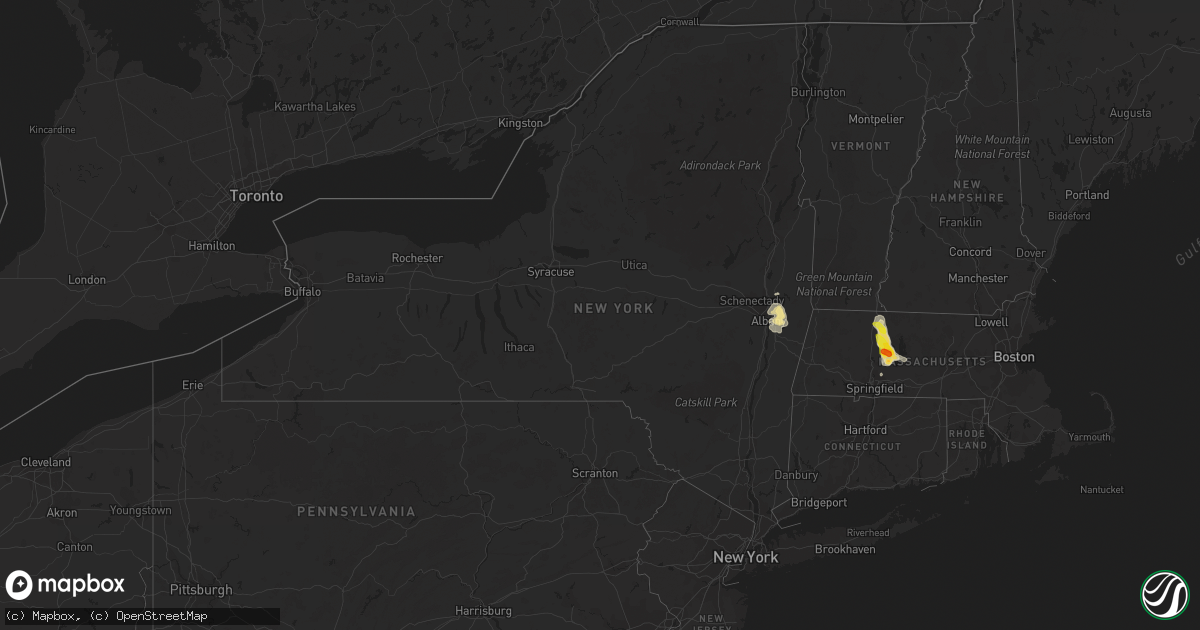 Hail map in New York on July 14, 2021