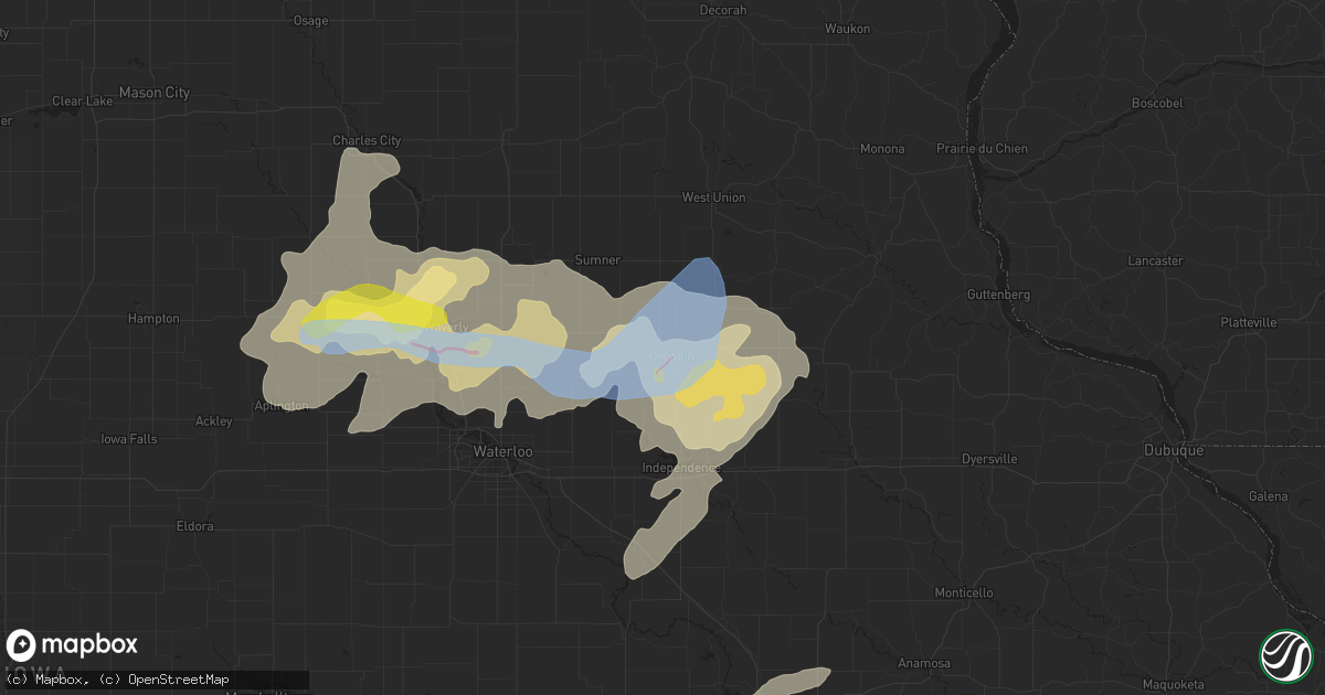 Hail map in Oelwein, IA on July 14, 2021