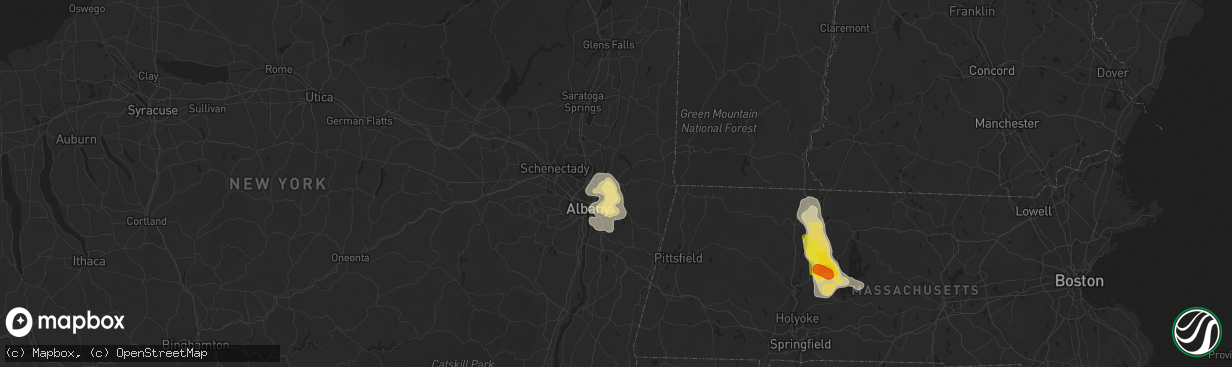 Hail map in Troy, NY on July 14, 2021