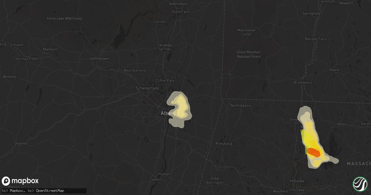 Hail map in Troy, NY on July 14, 2021