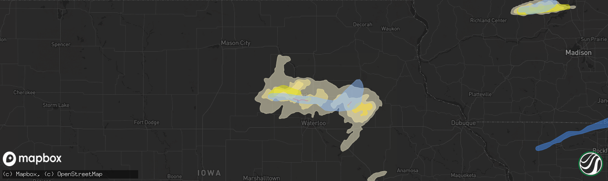Hail map in Waverly, IA on July 14, 2021