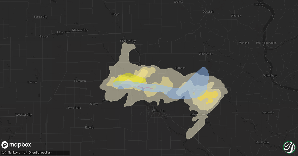 Hail map in Waverly, IA on July 14, 2021