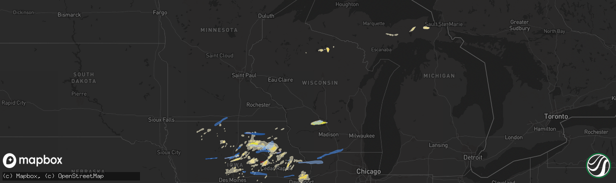 Hail map in Wisconsin on July 14, 2021