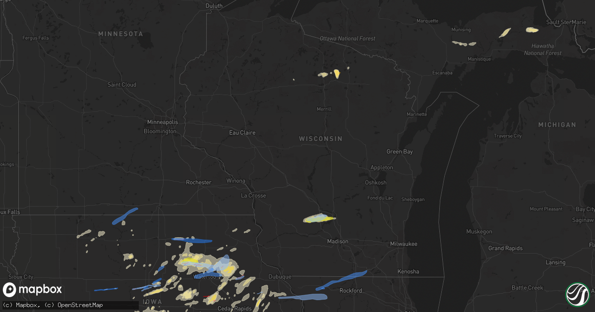 Hail map in Wisconsin on July 14, 2021