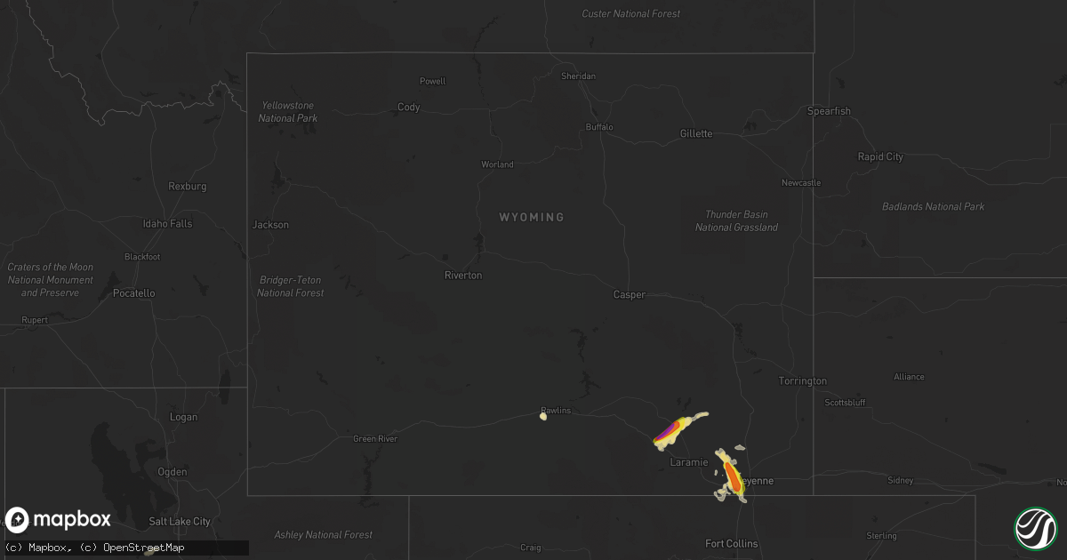 Hail map in Wyoming on July 14, 2021