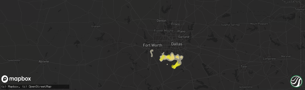 Hail map in Fort Worth, TX on July 14, 2022