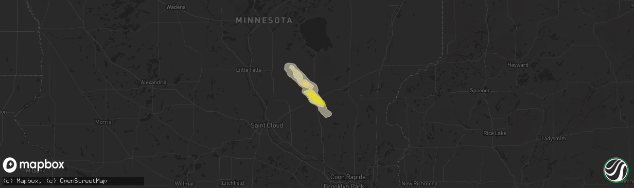 Hail map in Milaca, MN on July 14, 2022