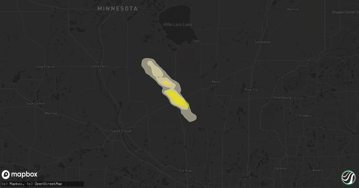 Hail map in Milaca, MN on July 14, 2022