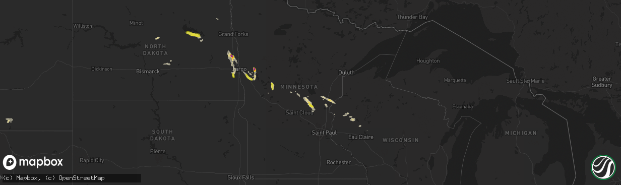 Hail map in Minnesota on July 14, 2022