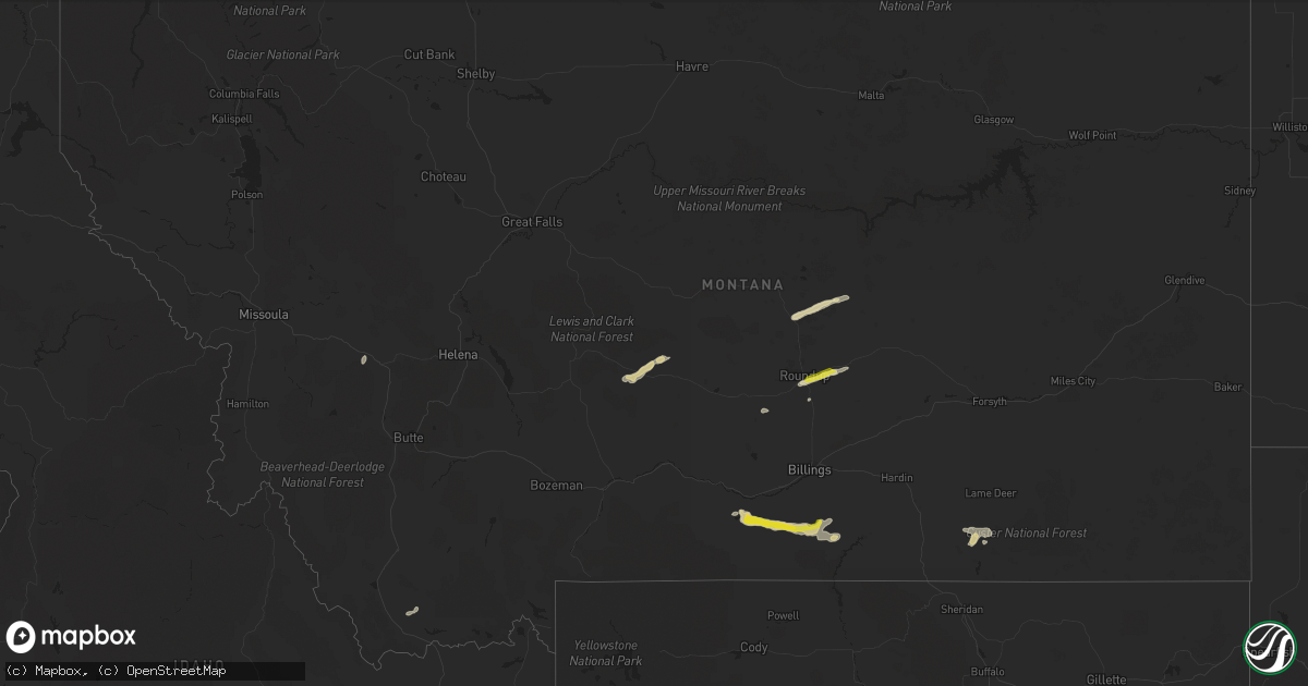 Hail map in Montana on July 14, 2022
