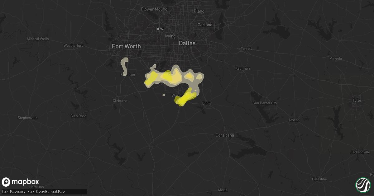 Hail map in Waxahachie, TX on July 14, 2022