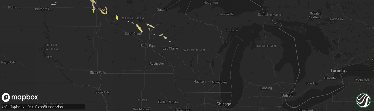 Hail map in Wisconsin on July 14, 2022