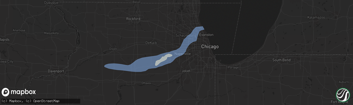 Hail map in Aurora, IL on July 14, 2023