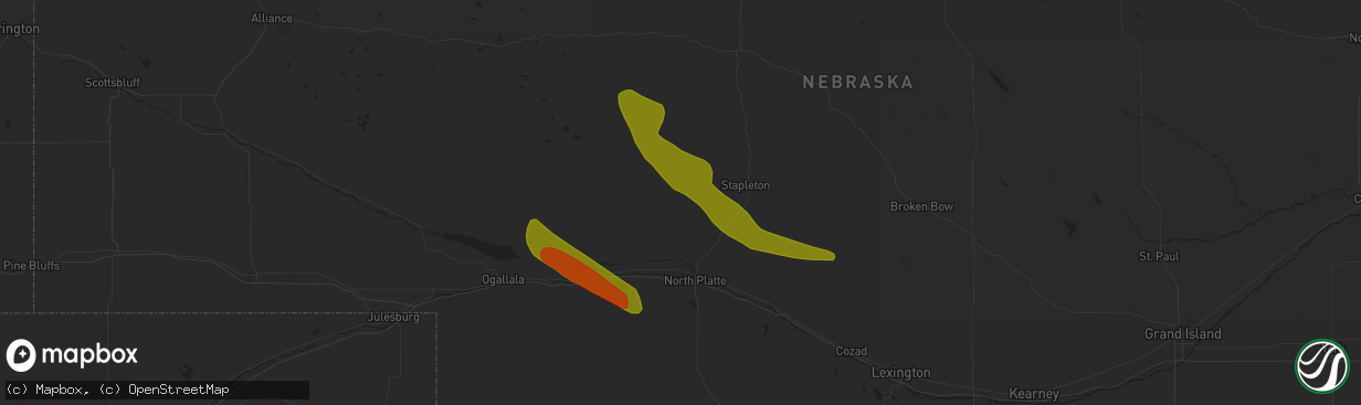 Hail map in Callaway, NE on July 14, 2023