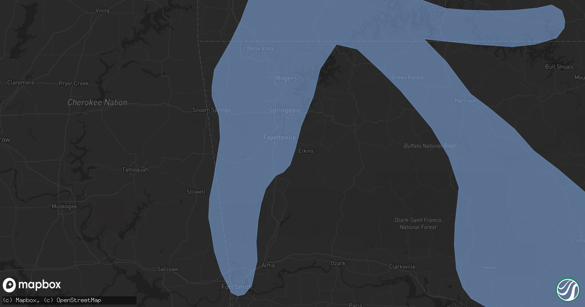 Hail map in Fayetteville, AR on July 14, 2023