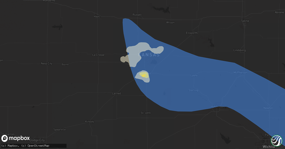 Hail map in Great Bend, KS on July 14, 2023